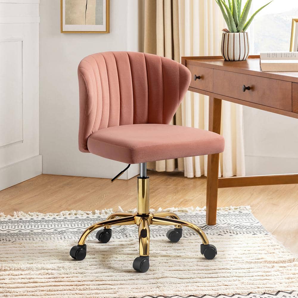 Pink Velvet Swivel Task Chair with Gold Metal Base