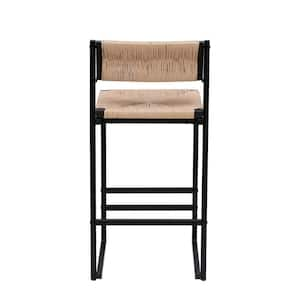 Brown Wood Paper Rope Indoor/Outdoor Dining Chair with Back Hand Weave Stool Set of 2