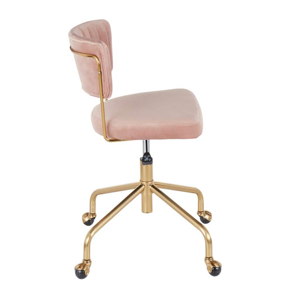 Contemporary Pink Velvet Swivel Task Chair with Gold Metal Base