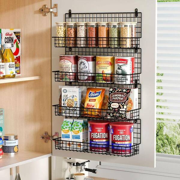 Whatseaso 16.6 in. 4 Tier Metal Wall Mount Spice Rack in Black WJ169K6 ...