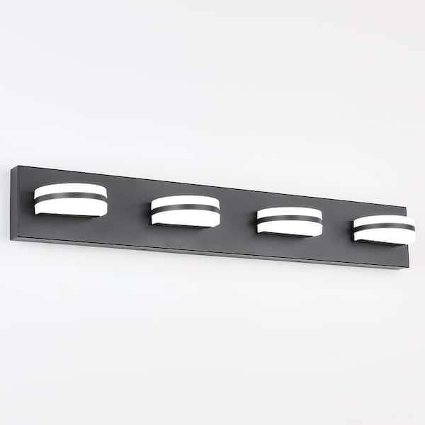 JUSHENG 29.53 in. 4 Light Black LED Vanity Light Bar with 360° Up and Down Dimmable 5500K Light