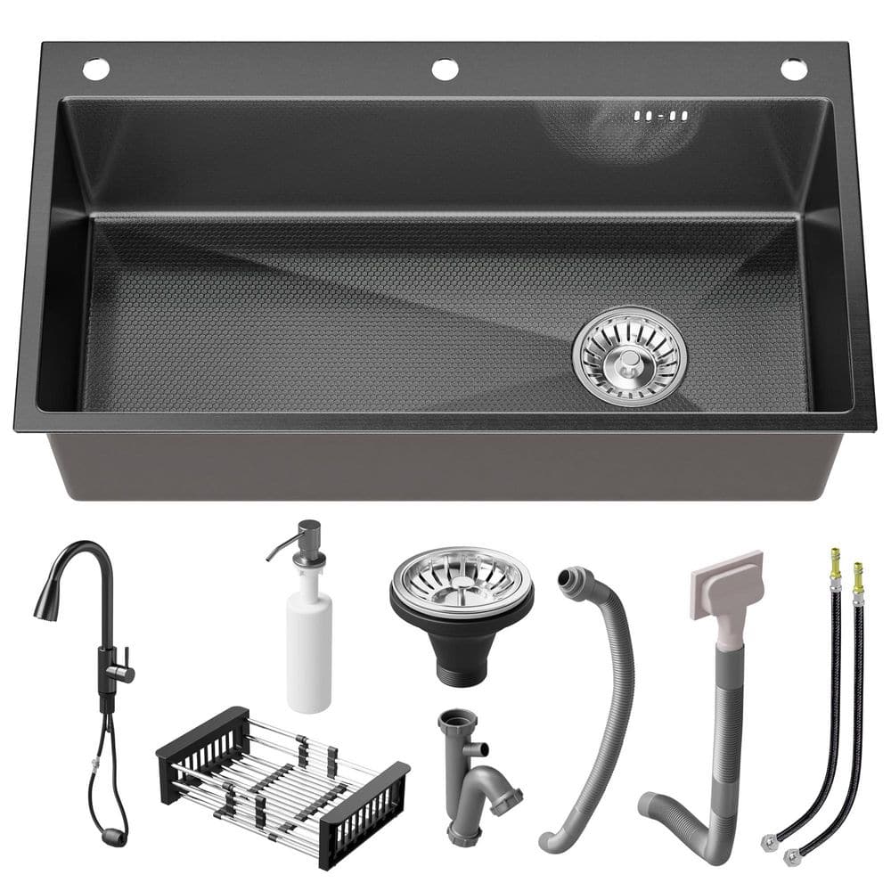 30 in. Drop-in/Undermount Single Bowl 16-Gauge Black Stainless Steel Kitchen Sink with Faucet price history on PriceWatchPro