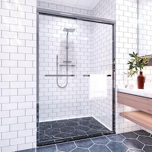 50 to 54 in. W. x 72 in. H Double Sliding Semi-Frameless Shower Door in Chrome with Double Handle