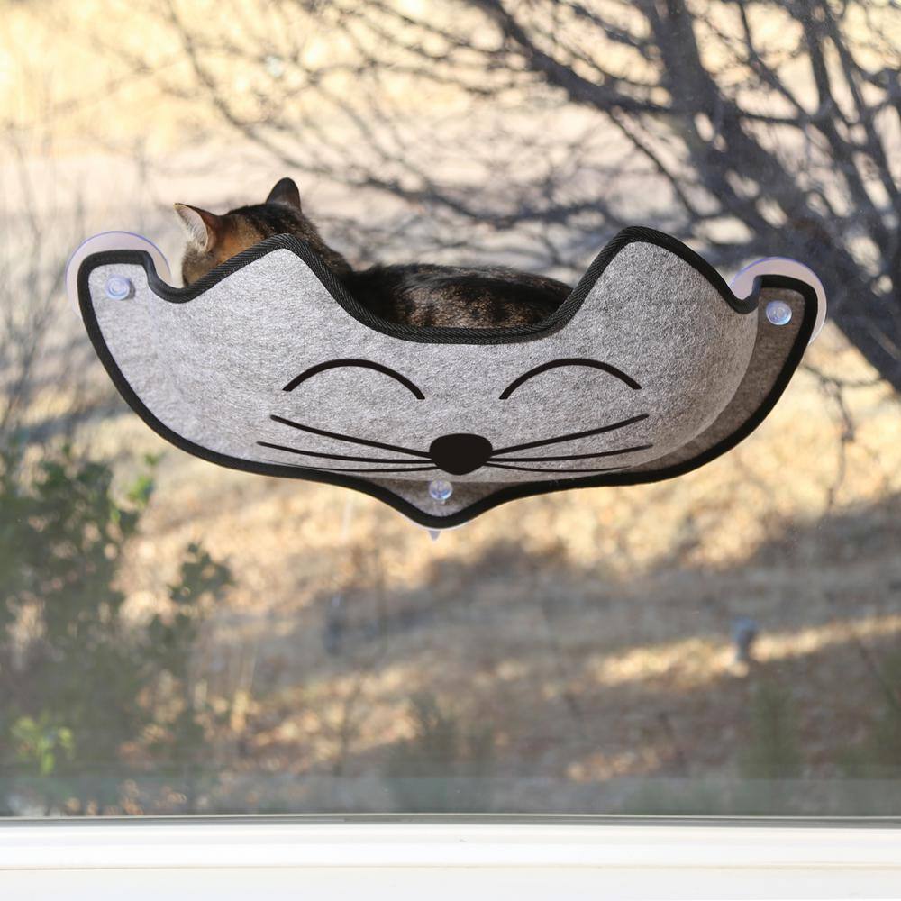 Gray Fleece Kitty Face Window Perch Bed