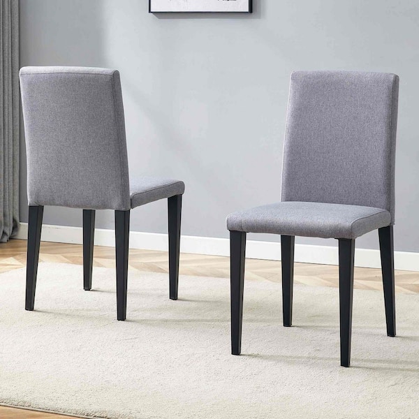 Black,Light Gray Linen Metal Frame Dining Chairs Set of 2