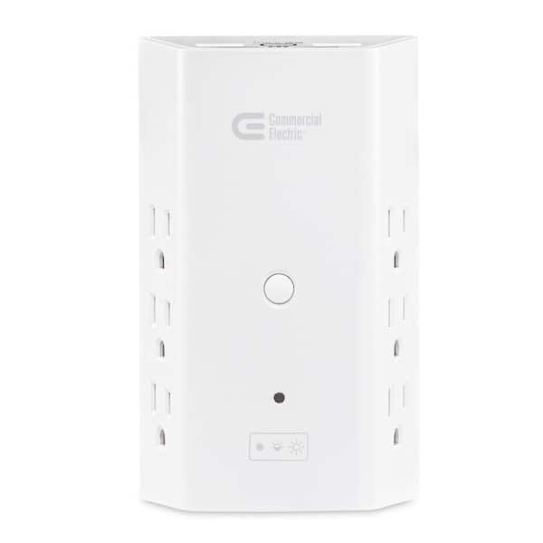 Commercial Electric 6-Outlet Surge Protector with 2 USB-A and 1 USB-C Wall Tap with Night Light