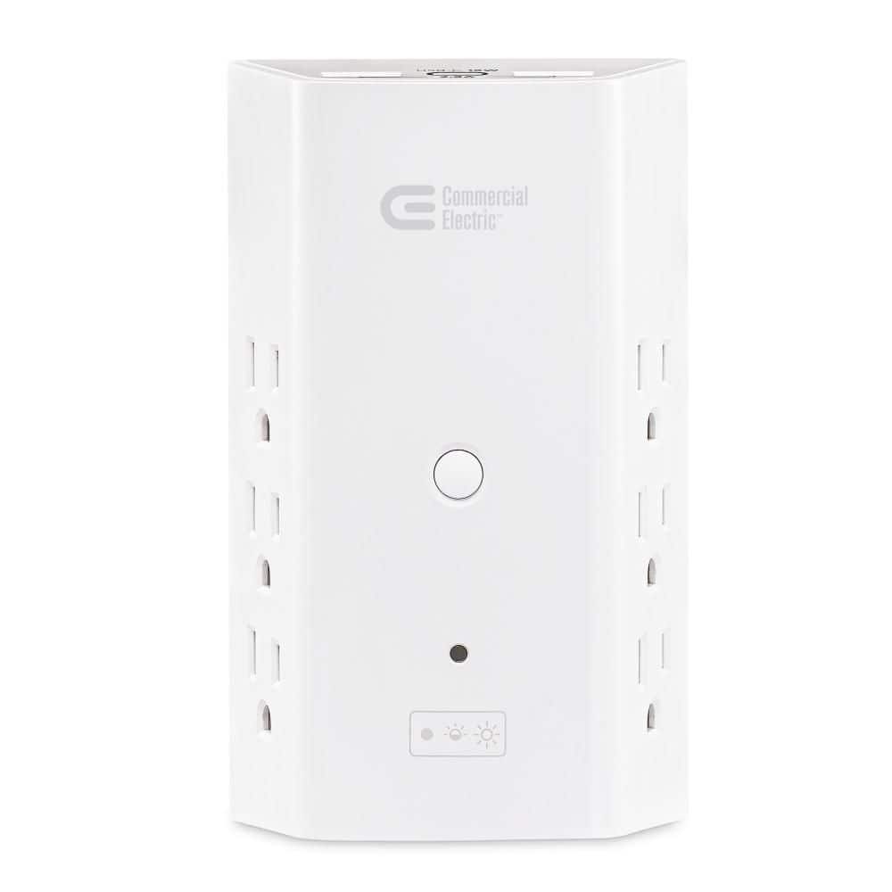 6-Outlet Surge Protector with 2 USB-A and 1 USB-C Wall Tap with Night Light -  Commercial Electric, HDC6WUCL