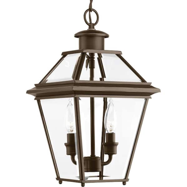 Progress Lighting Burlington Collection 2-Light Antique Bronze Clear Beveled Glass New Traditional Outdoor Hanging Lantern Light