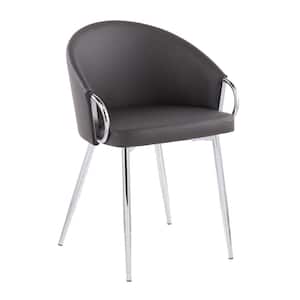 Claire Grey Faux Leather and Silver Metal Dining Chair