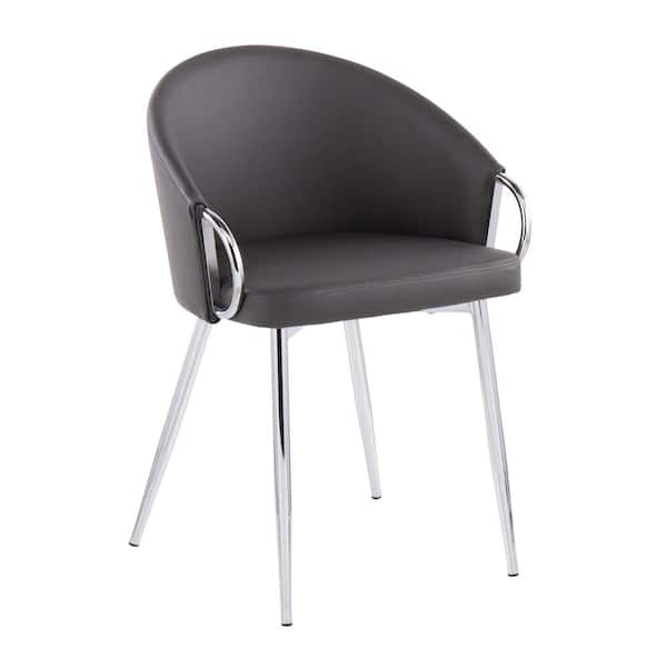 Lumisource Claire Grey Faux Leather and Silver Metal Dining Chair