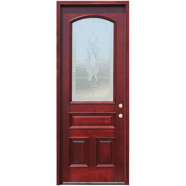 Pacific Entries 36in.x96in. Traditional 3/4 Arch Lt Stained Mahogany Wood Prehung Front Door w/6in Wall Series and 8 ft. Height Series