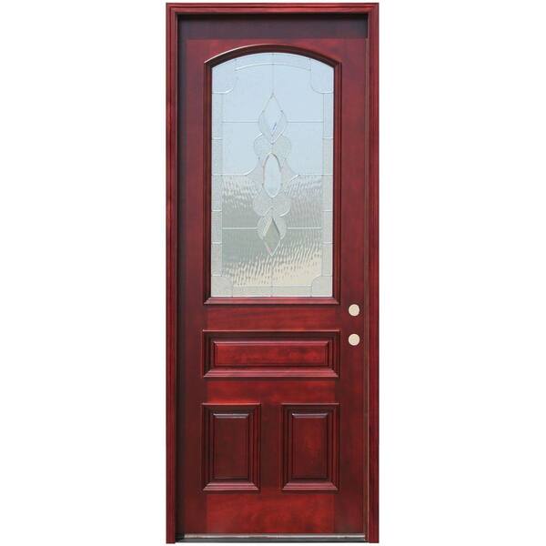 Pacific Entries 36 in. x 96 in. Traditional 3/4 Arch Lite Stained Mahogany Wood Prehung Front Door with 8 ft. Height Series