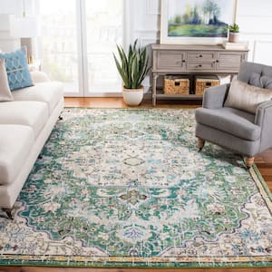 Madison Green/Turquoise 12 ft. x 15 ft. Border Geometric Floral Medallion Area Rug