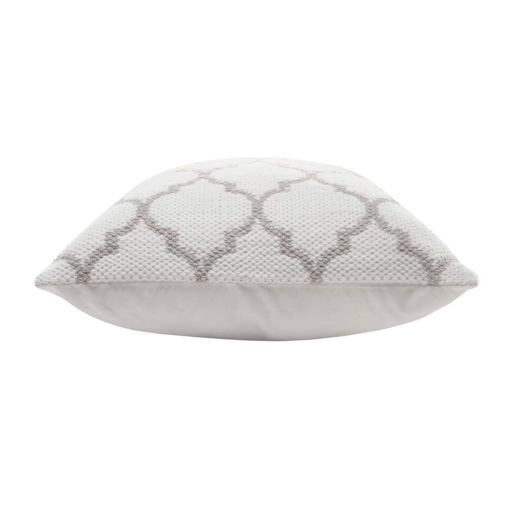 White and Taupe Gray Geometric Square Throw Pillow, 20" x 20"