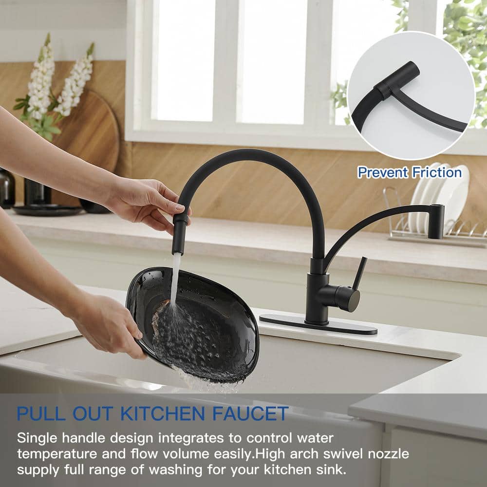 Matte Black Pull-Out Spray Single Handle Kitchen Faucet
