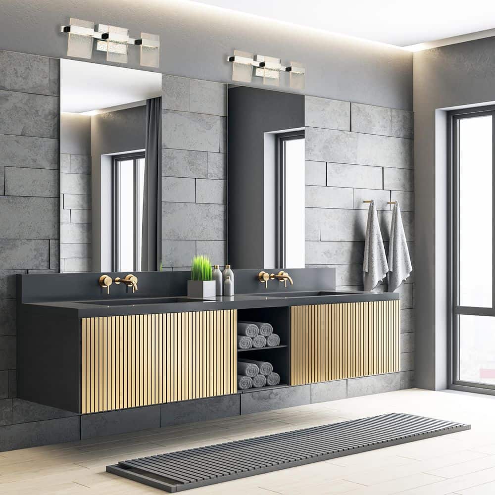 Madrona Chrome 22.75" LED Vanity Light with Seedy Acrylic Shades