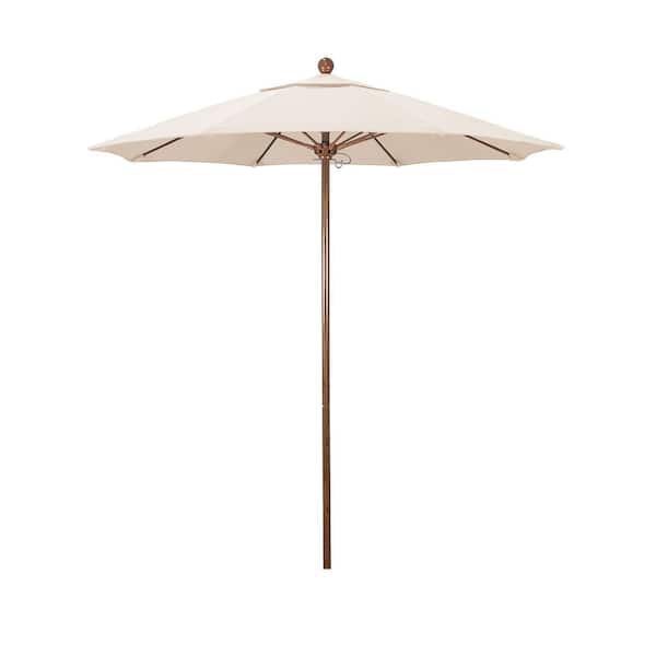 California Umbrella 7.5 ft. Woodgrain Aluminum Commercial Market Patio Umbrella Fiberglass Ribs and Push Lift in Canvas Pacifica