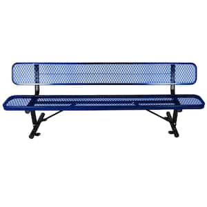 96 in. Blue Metal Outdoor Bench with Backrest