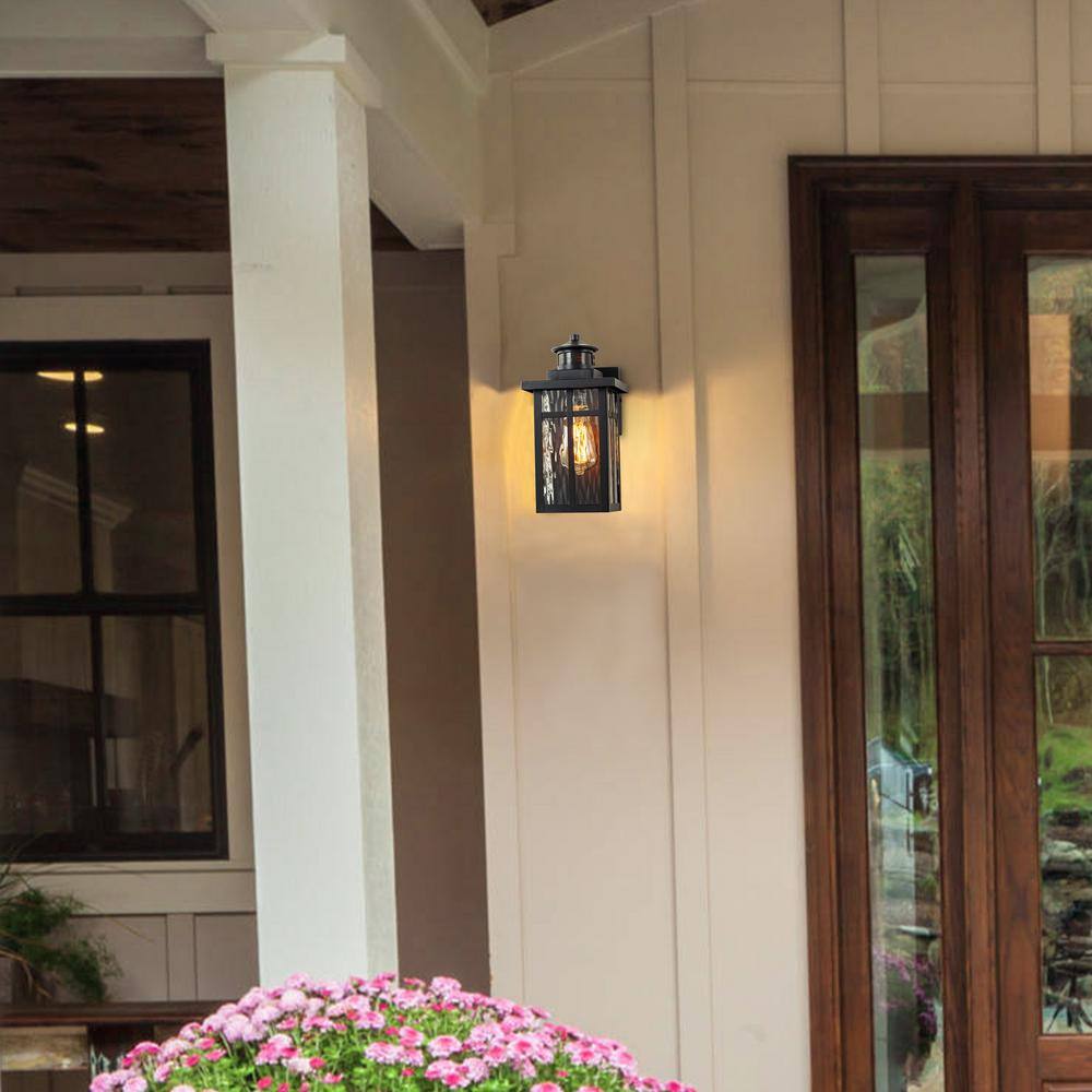 Matte Black Medium Outdoor Lantern Sconce with Clear Glass