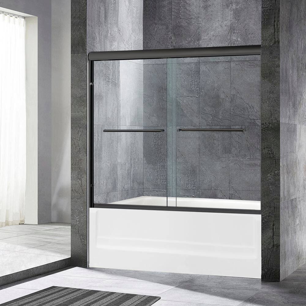 56-60 in. W x 60 in. H Double Sliding Semi Frameless Tub Door in Matte Black Finish with 5/16 in. (8mm) Clear Glass price history on PriceWatchPro