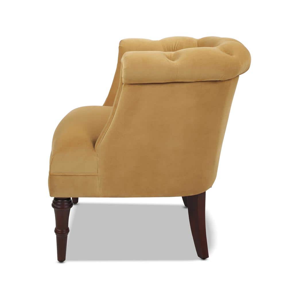 Gold Velvet Barrel Accent Chair with Wood Frame