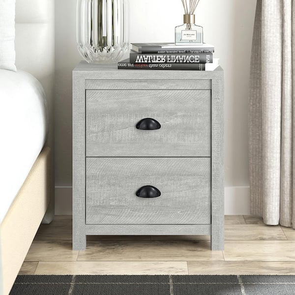 GALANO Cinzia Dusty Gray Oak 2-Drawer 18.1 in. Wide Nightstand (Effortless Assembly  and Stylish Storage Solution)