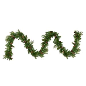 9 ft. x 12 in. Pre-Lit Mixed Winter Berry Pine Artificial Christmas Garland - Clear Lights