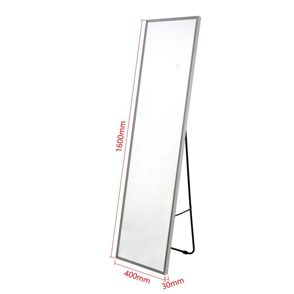 16 in. W x 62 in. H Rectangle Framed White Full Length Mirror LED Lights Fr