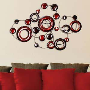 Red Metallic Circles Decorative Mirror Wall Decor