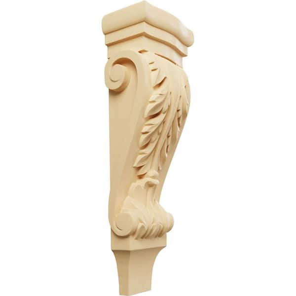 Ekena Millwork 3-3/8 in. x 5-1/8 in. x 15-1/2 in. Unfinished Wood Maple Medium Acanthus Pilaster Wood Corbel