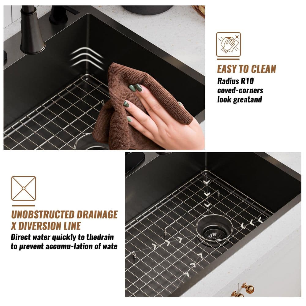 33" Gunmetal Black Stainless Steel Farmhouse Kitchen Sink