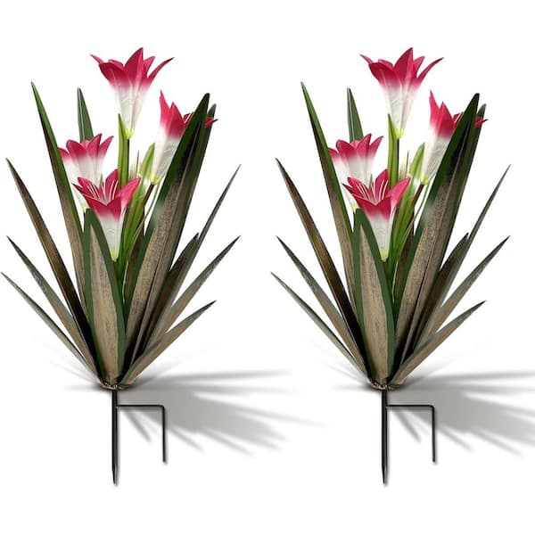 Metal Agave Plant Outdoor Decoration Outdoor Garden Decoration Yard Art Plant (2 Big Red Lilies)