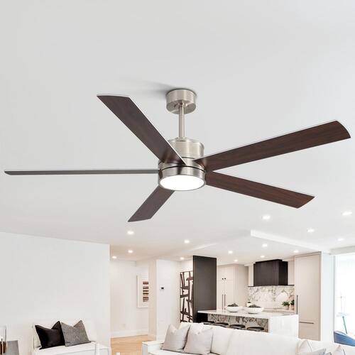 Rush 65 in. Indoor Integrated LED Brushed Nickel Ceiling Fan with Remote and Light Included Ceiling Fans With Lights