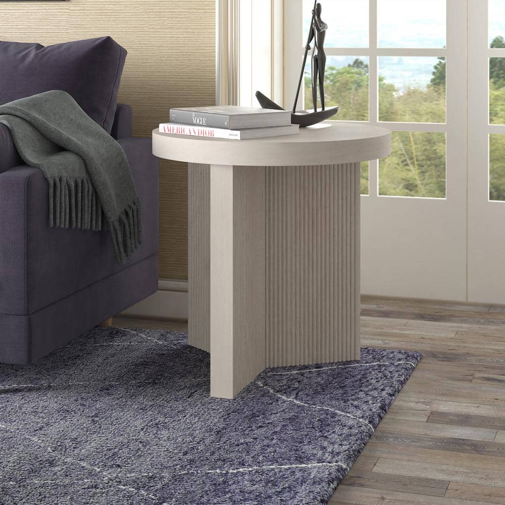 Holm 22 in. Antiqued Gray Oak Round MDF Top End Table - thumbnail 5
