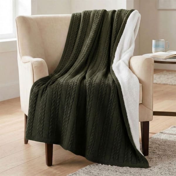 60 x 80 Green Cable Knit Throw Blanket