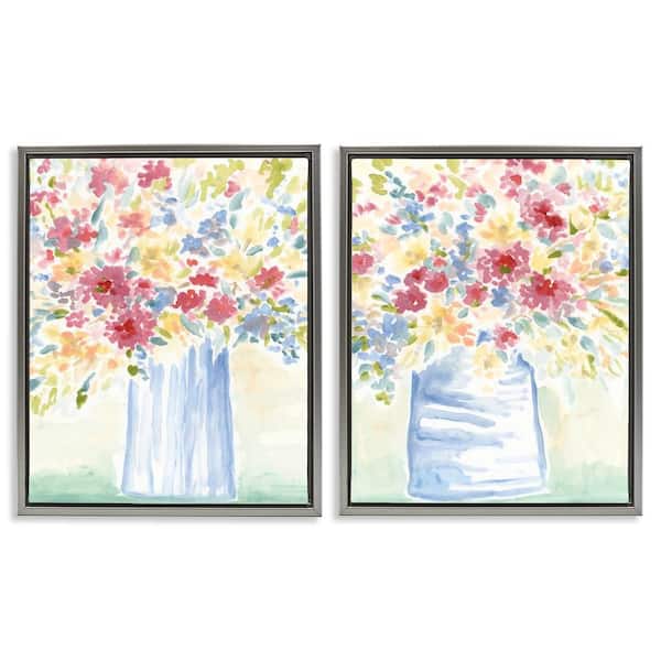 Stupell Industries Soft Speckled Flower Vases by June Erica Vess 2 Pieces Gray Floater Frame Nature Graphic Art Print 31 in. x 25 in.