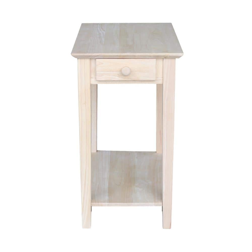 Unfinished Solid Wood Narrow End Table with Storage Drawer