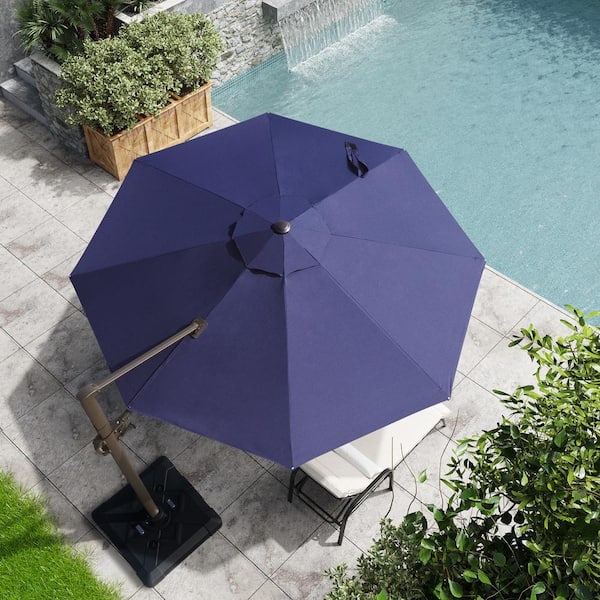 Crestlive Products 10 ft. x 10 ft. Patio Cantilever Umbrella, Heavy-Duty Frame Single Round Outdoor Offset Umbrella in Navy Blue