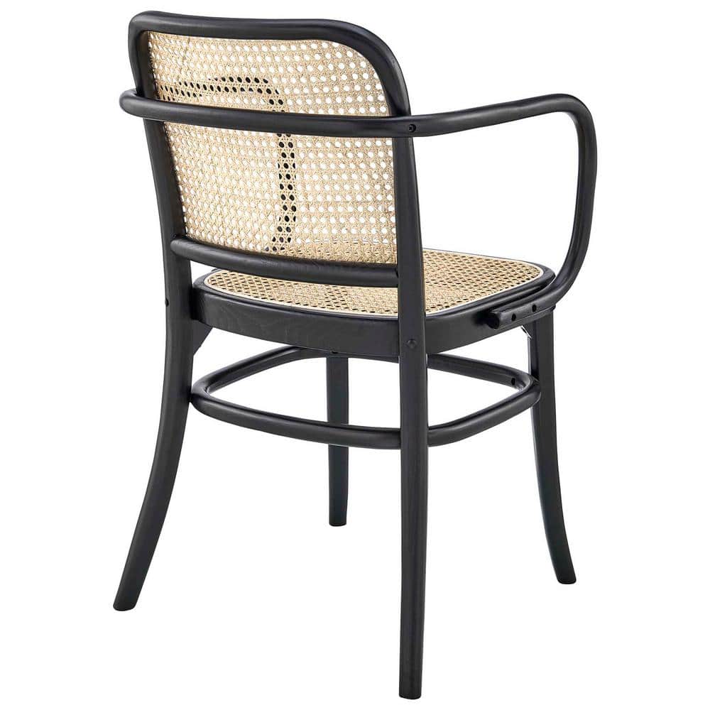 Low Profile Black Elm Wood & Cane Arm Chair