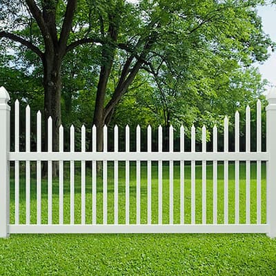 Pro-Series 3.5 ft. H x 8 ft. W White Vinyl Alexandria Cut Scalloped Spaced Picket Fence Panel - Unassembled