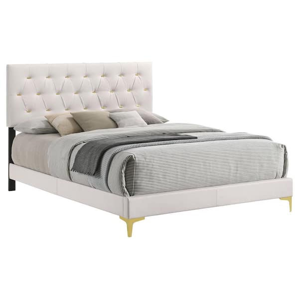 Coaster Kendall White Upholstered Tufted Wood Frame California King Panel Bed