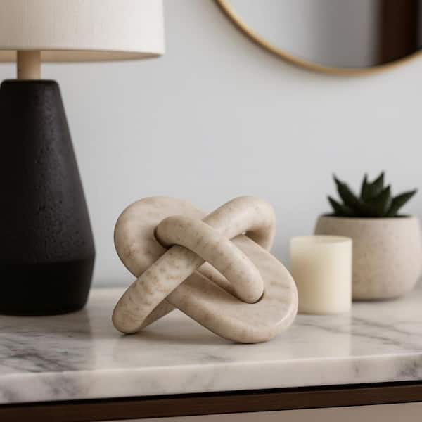 6 in. x 6 in. Beige Marble Knot Decorative Sculpture