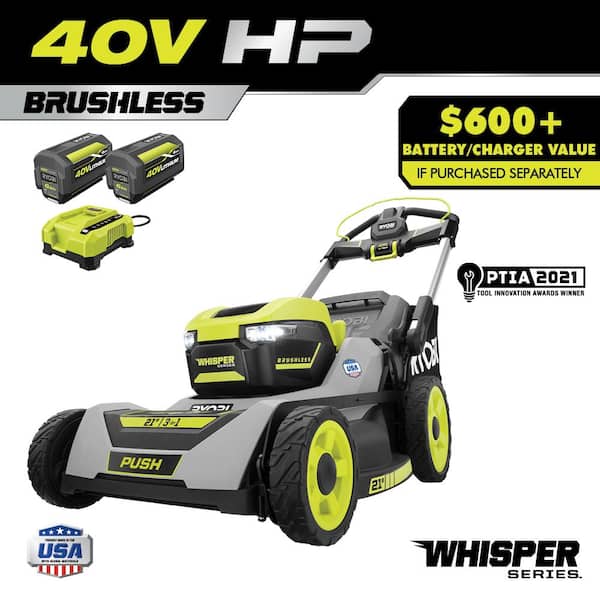 Photo 1 of 40-Volt HP Brushless 21 in. Whisper Series Cordless Walk-Behind Multi-Blade Push Mower - (2) 6.0 Ah Batteries & Charger
