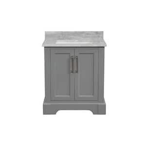 Freestanding 30 in. W x 21.5 in. D x 33 in. H Bath Vanity in Gray with White Carrara Marble Top with Basin