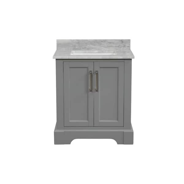 Maincraft Freestanding 30 in. W x 21.5 in. D x 33 in. H Bath Vanity in Gray with White Carrara Marble Top with Basin