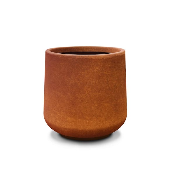 KANTE 13.4 in. H Iron Oxide Tuliped Round Concrete, Outdoor Indoor Large Planter Pots, Containers with Drainage Holes