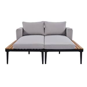 Modern Patio 2-in-1 Metal Outdoor Chaise lounge loveseat Couch day bed reclinerPatio Lounge with Gray Cushions