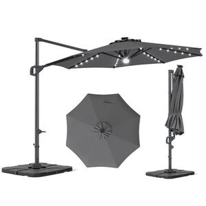 10 ft. Cantilever Solar LED Patio Umbrella with Base in Gray