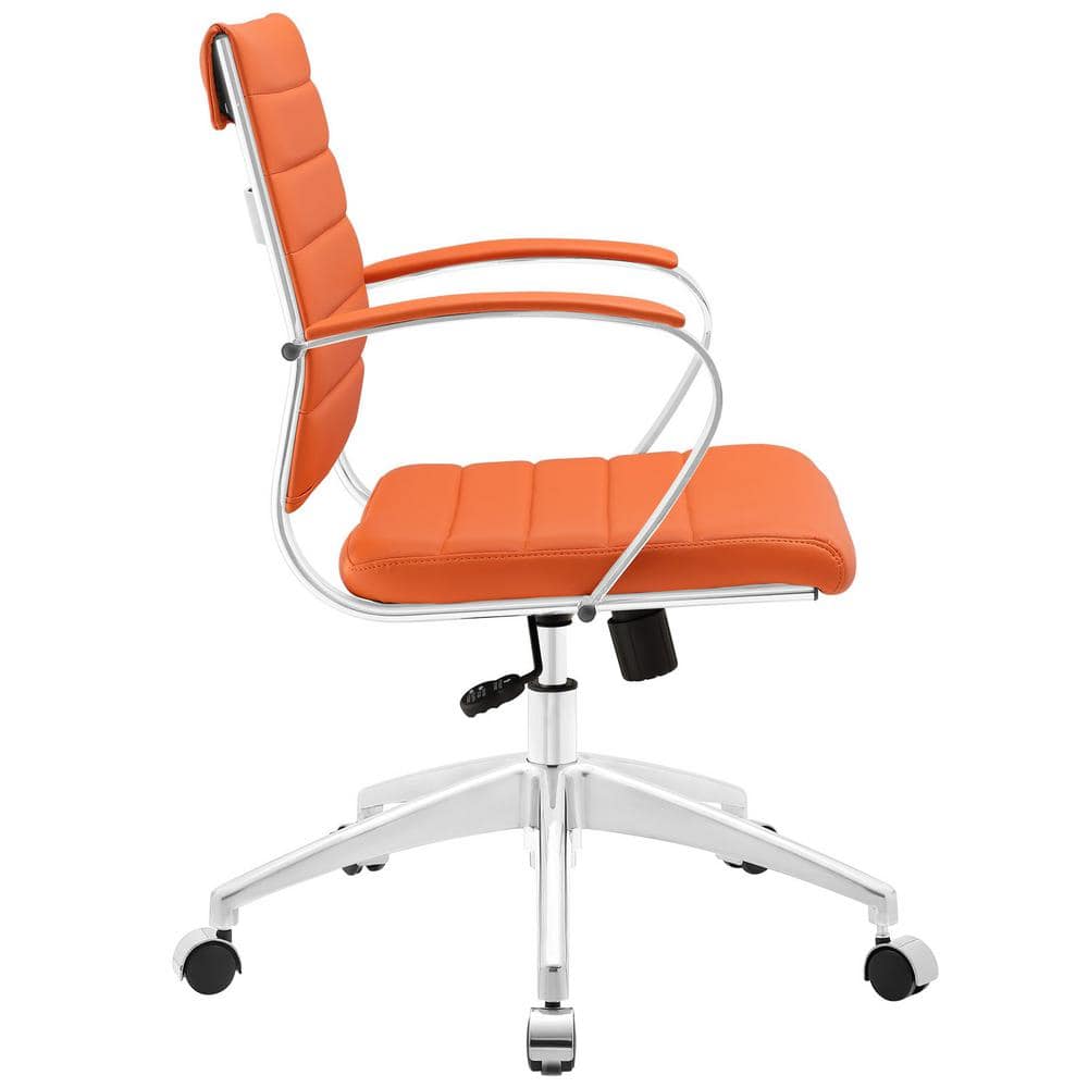 Orange Mesh and Leather Swivel Task Chair with Metal Frame
