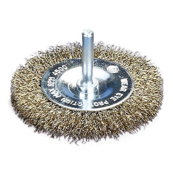 Robtec 3 in. x 1/4 in. Shank Crimped Brass Coated Steel Wire Wheel Brush  300WRCS12 - The Home Depot